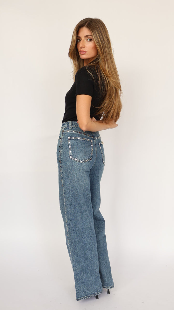 Habitual Gemma Studded High Waist Wide Leg Jeans