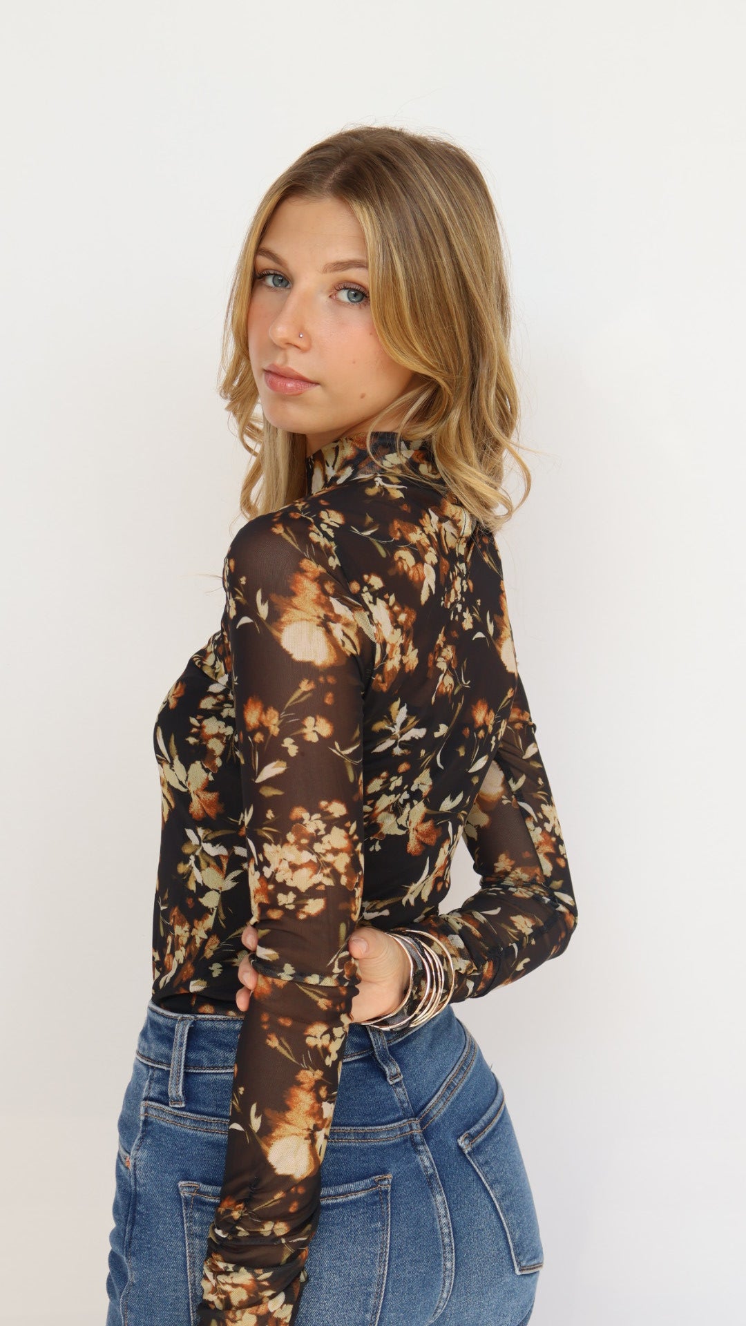 Lost + Wander Moonlit Meadow Mesh Floral Print Top