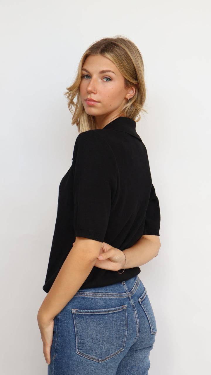 Gold Button Collared Short Sleeve Cardigan