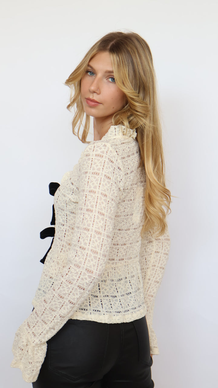 ASTR Miliana Top Double Bow Front Bell Sleeve Top