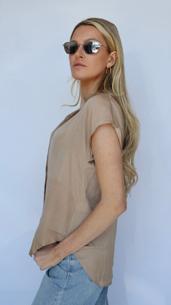 Short Sleeve Button Down Blouse