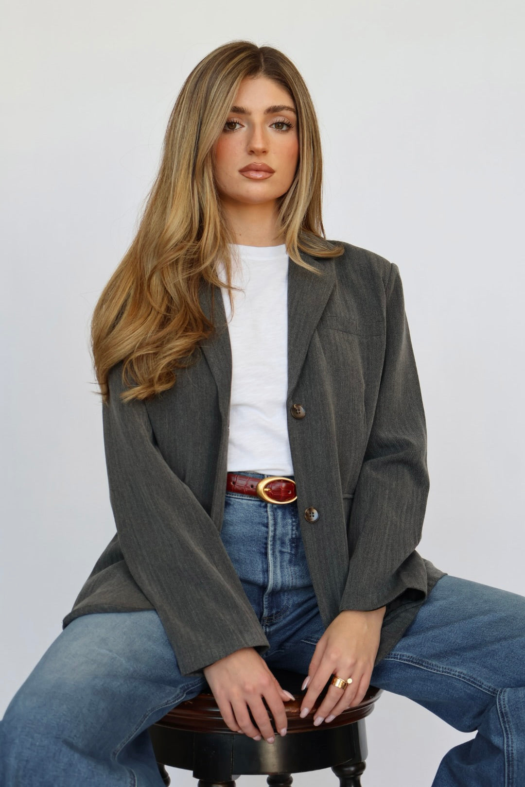 Oversized Button Front Blazer with Front Pockets