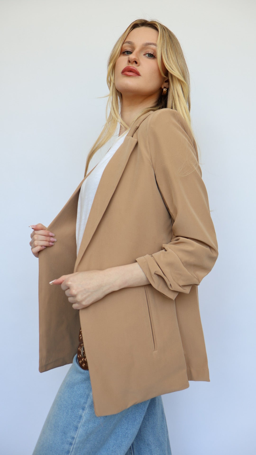 3/4 Ruched Sleeve Blazer