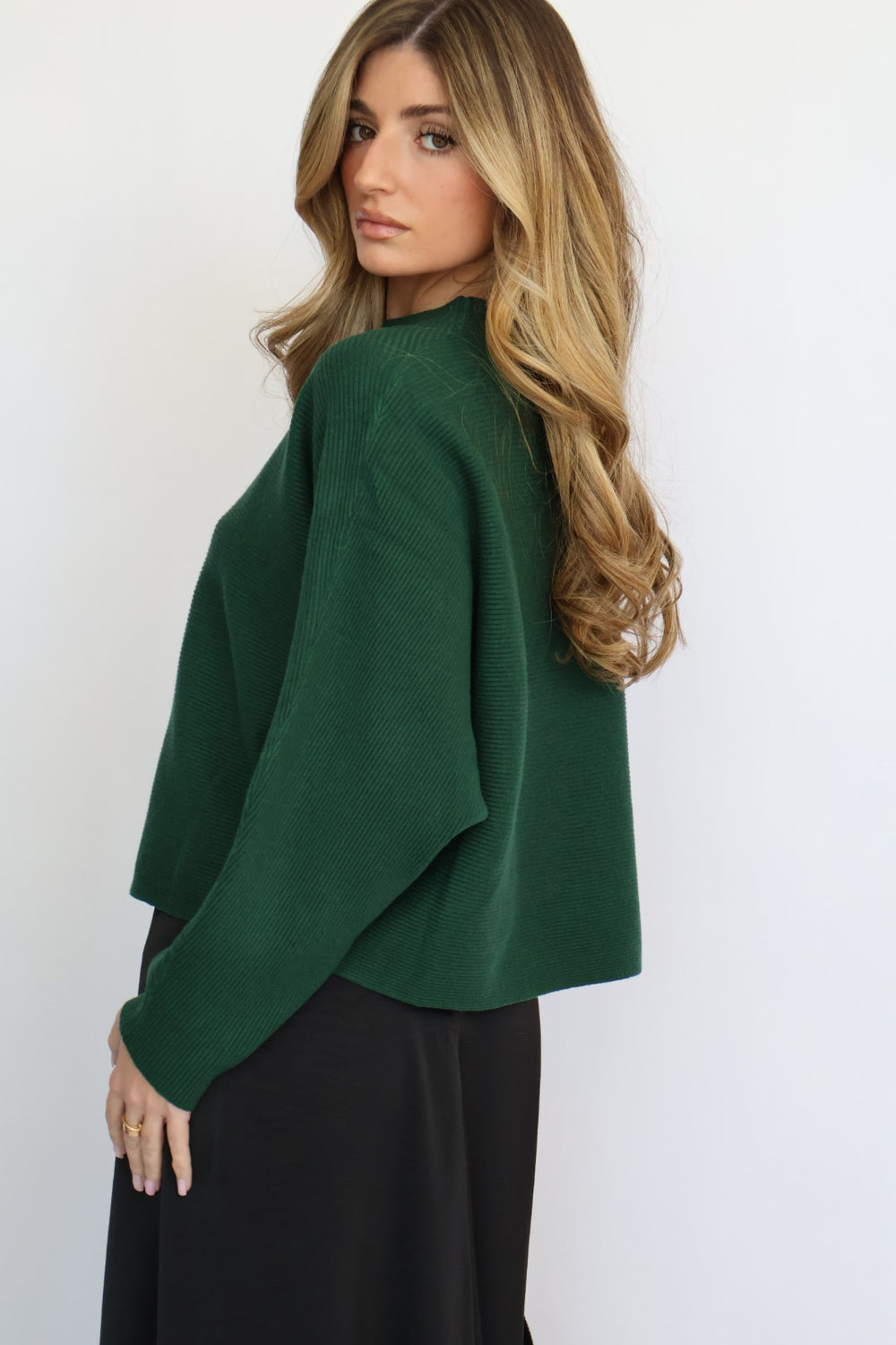Relaxed Fit Rib Knit Dolman Sweater