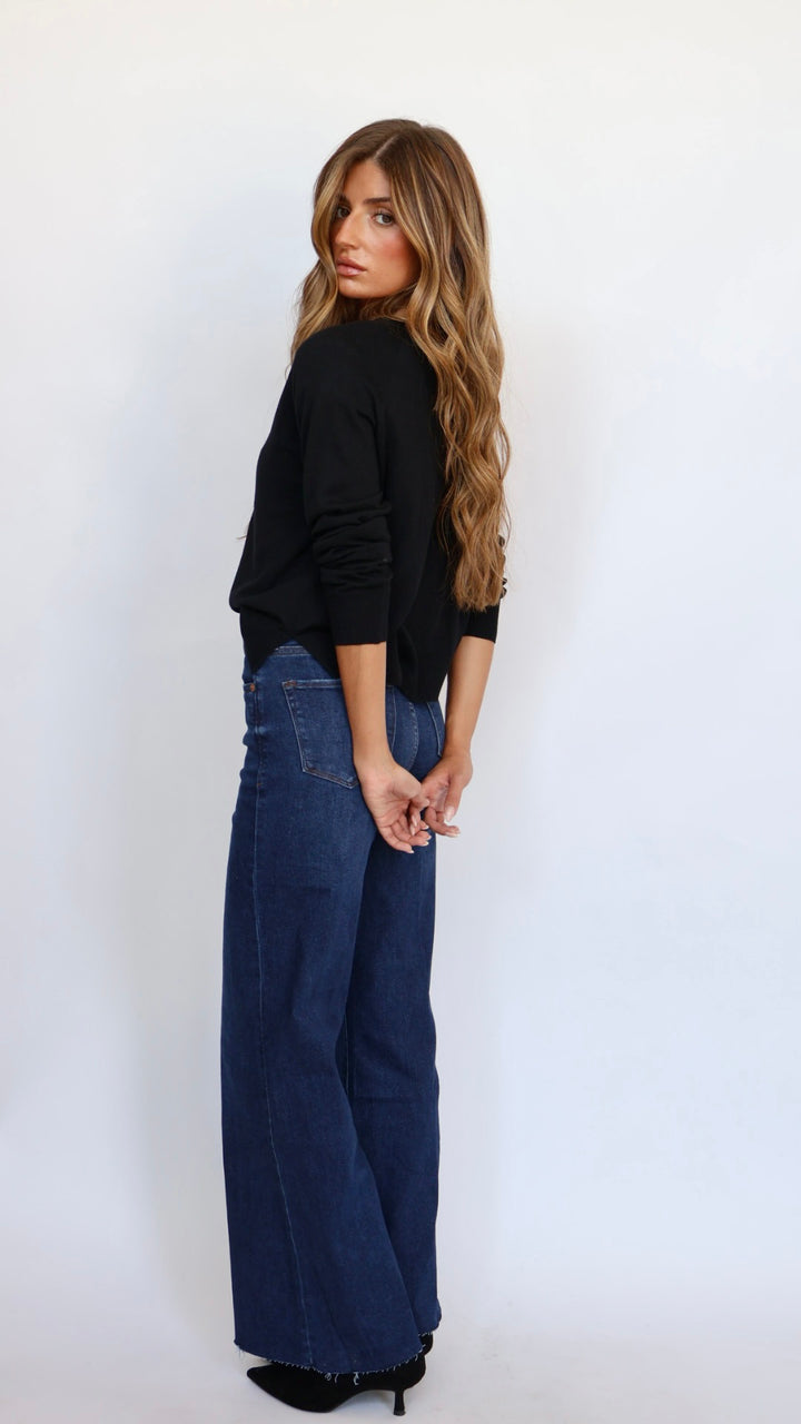 Dear John Denim Fiona Wide Leg Jeans Dark Knight