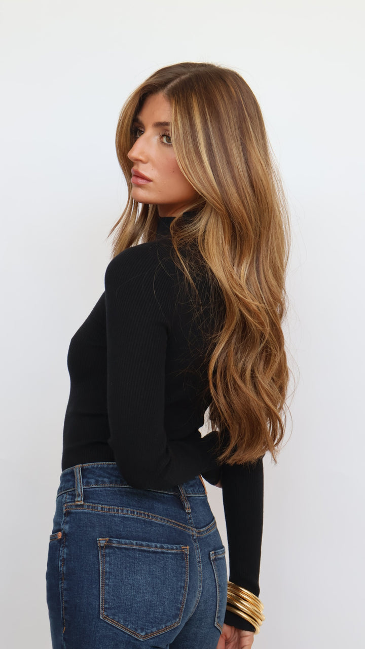 Ribbed Mock Neck Long Sleeve Top