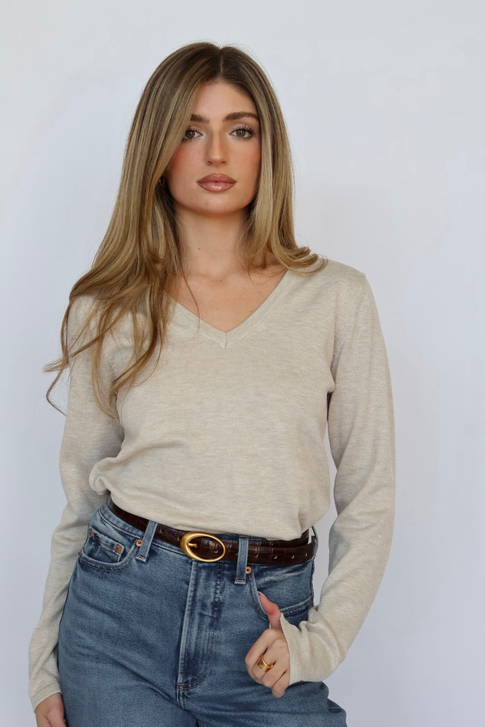 Lightweight Transitional V-Neck Knit Sweater