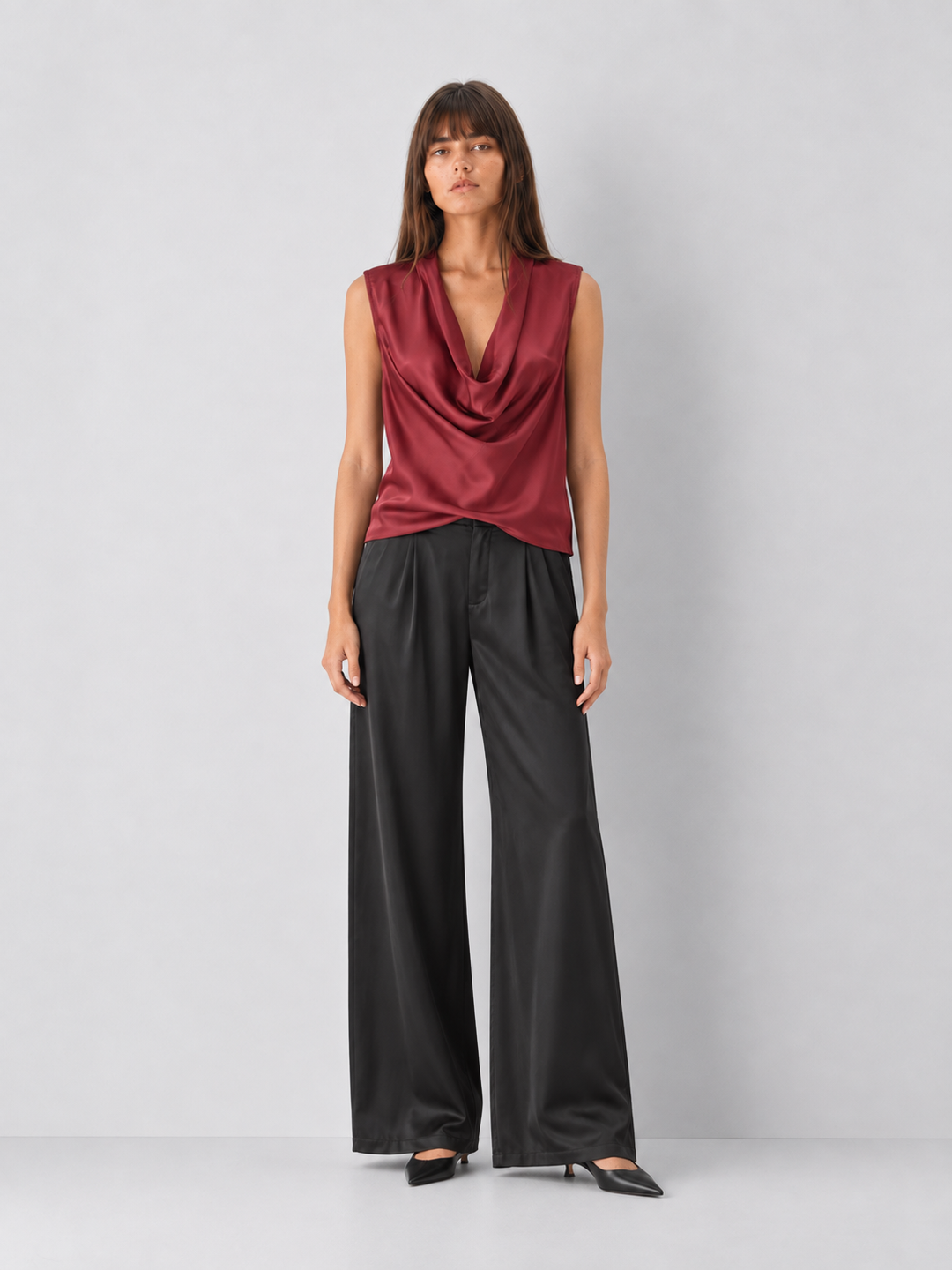 Elan Draped Cowl Neck Sleeveless Blouse