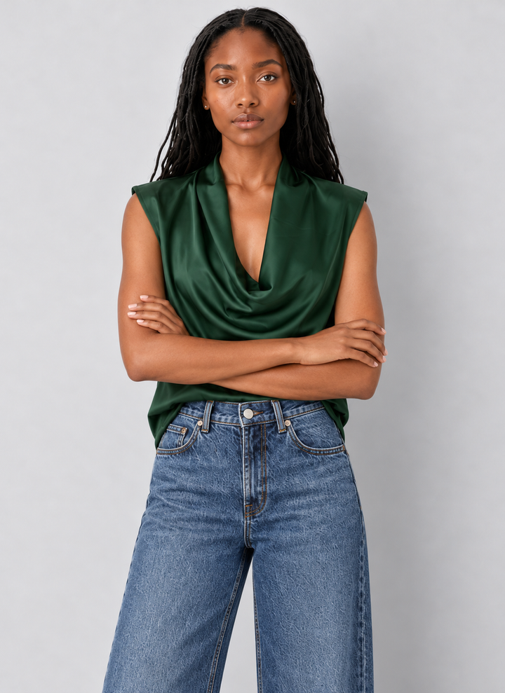 Elan Draped Cowl Neck Sleeveless Blouse