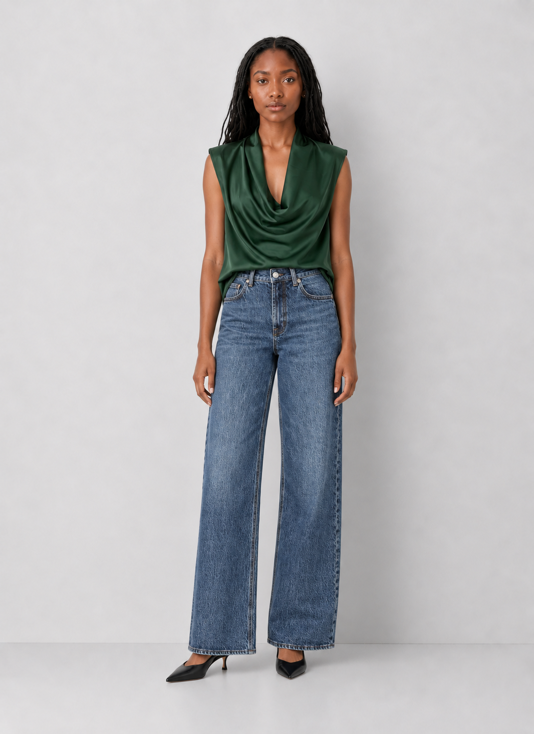 Elan Draped Cowl Neck Sleeveless Blouse