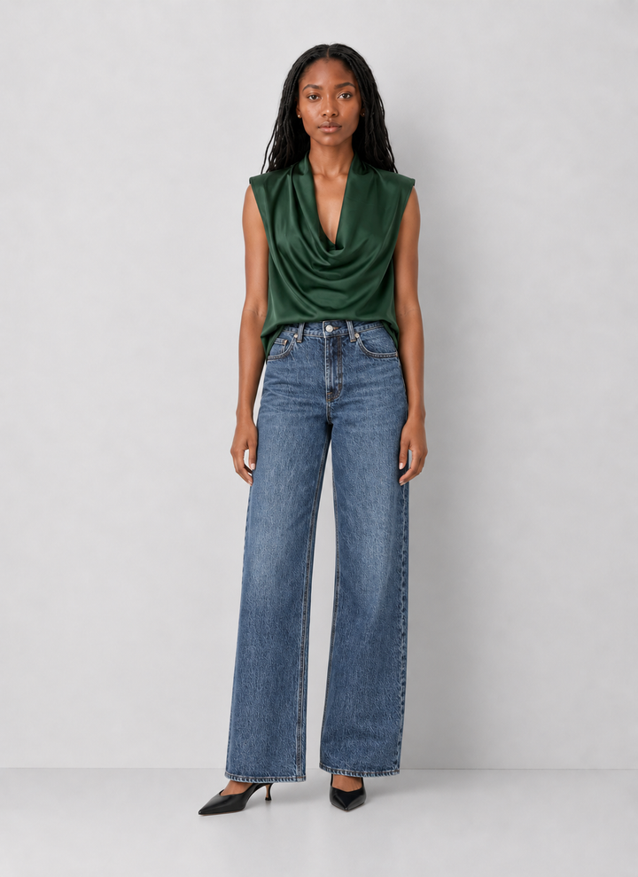 Elan Draped Cowl Neck Sleeveless Blouse