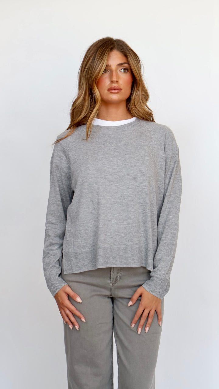 Women’s Crew Neck Sweater with Side Slit