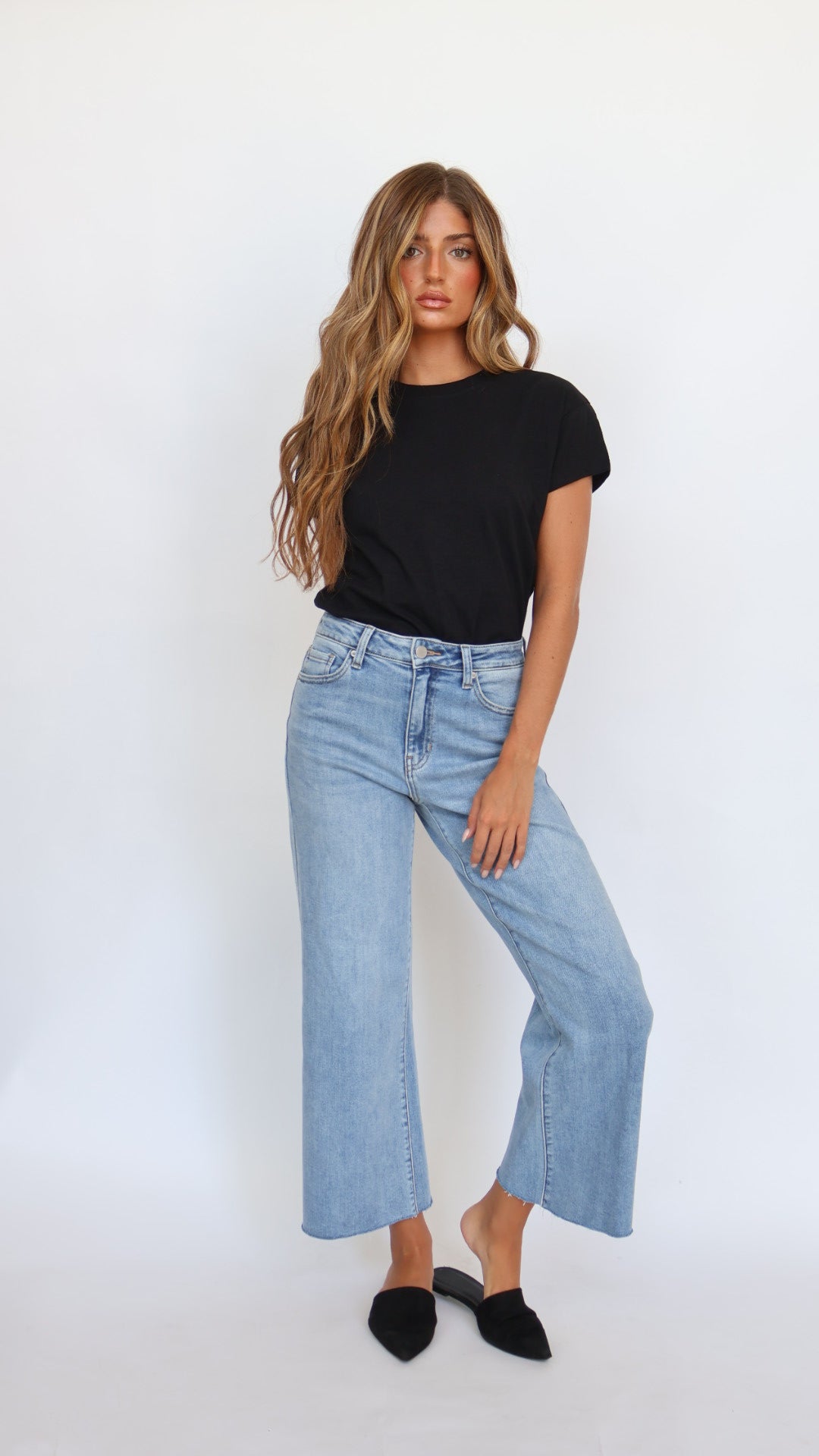 Just Black Denim Slim Cropped Wide Leg Jeans
