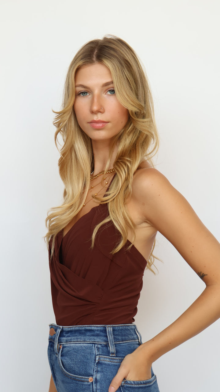 ASTR Dyanna Bodysuit Cross Front Halter Bodysuit