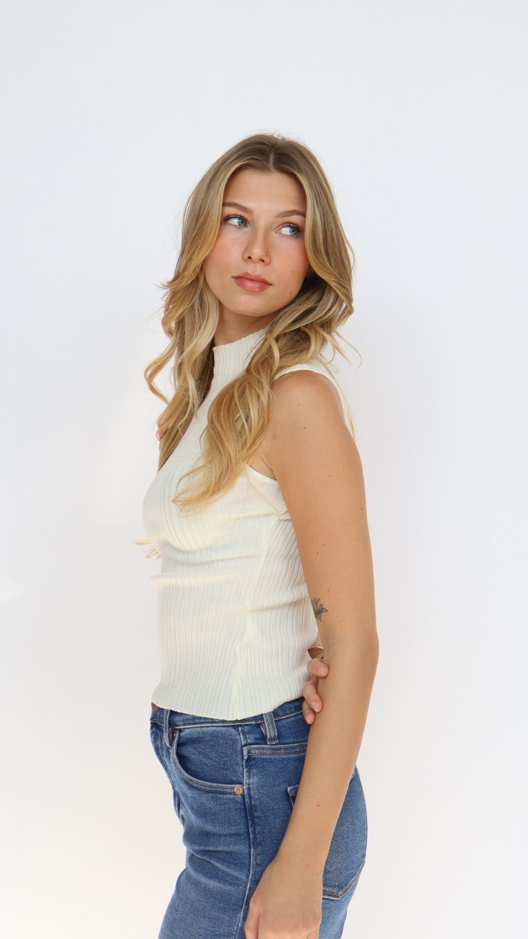Ribbed Knit Mock Neck Top