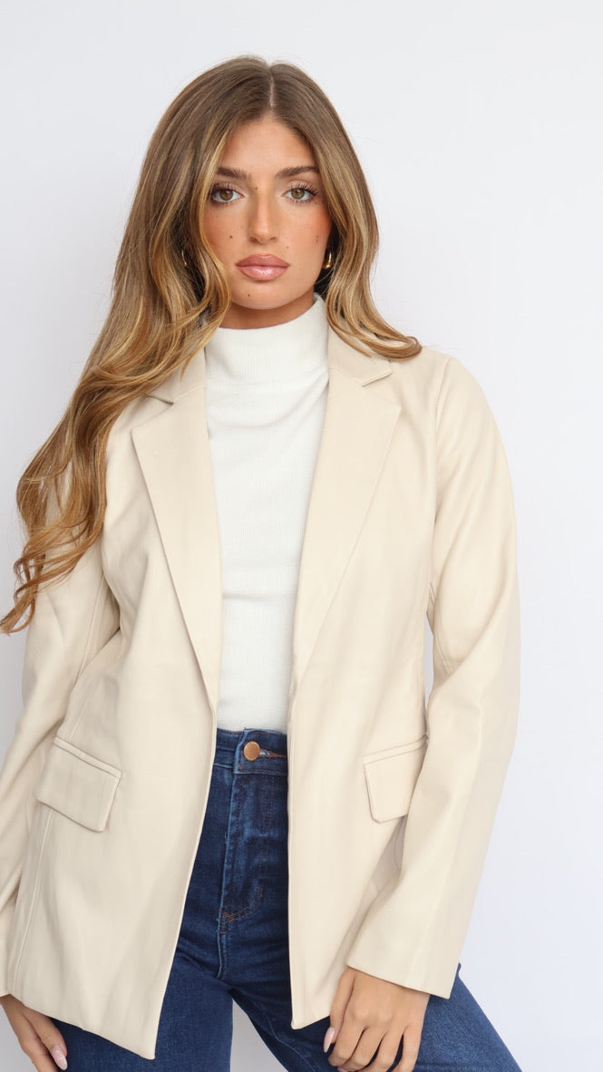 Vegan Leather Open Blazer