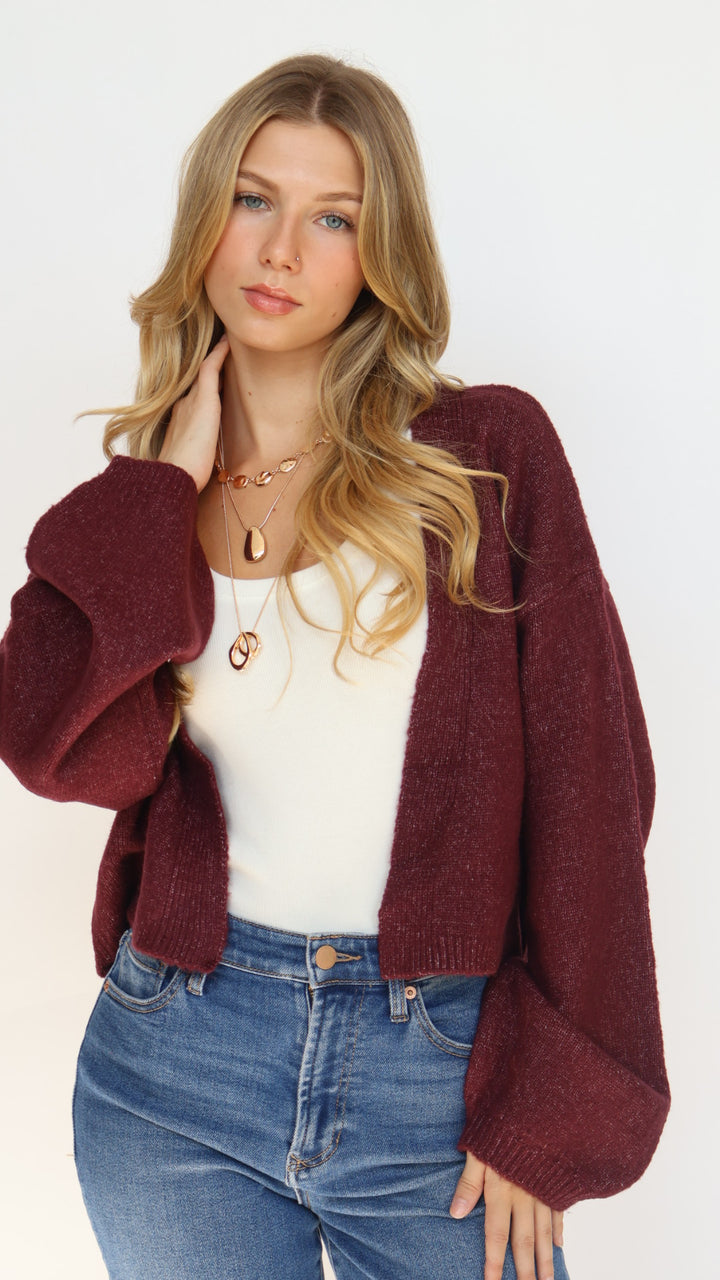 Open Front Crop Cardigan Sweater