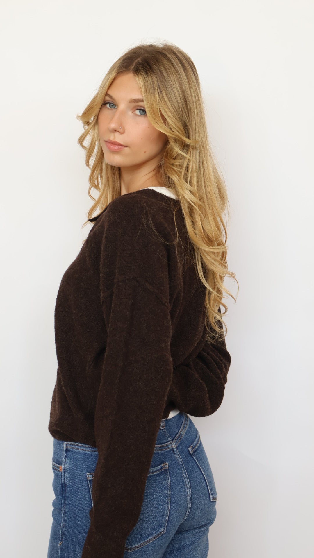 Textured Knit Crew Neck Cardigan