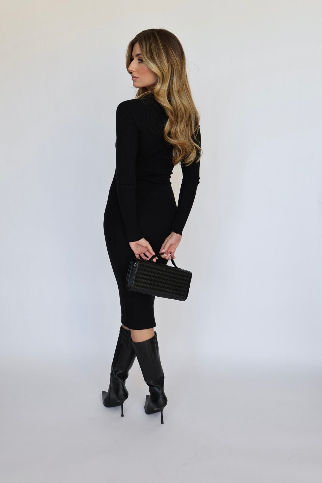 Collared Rib Knit Midi Dress
