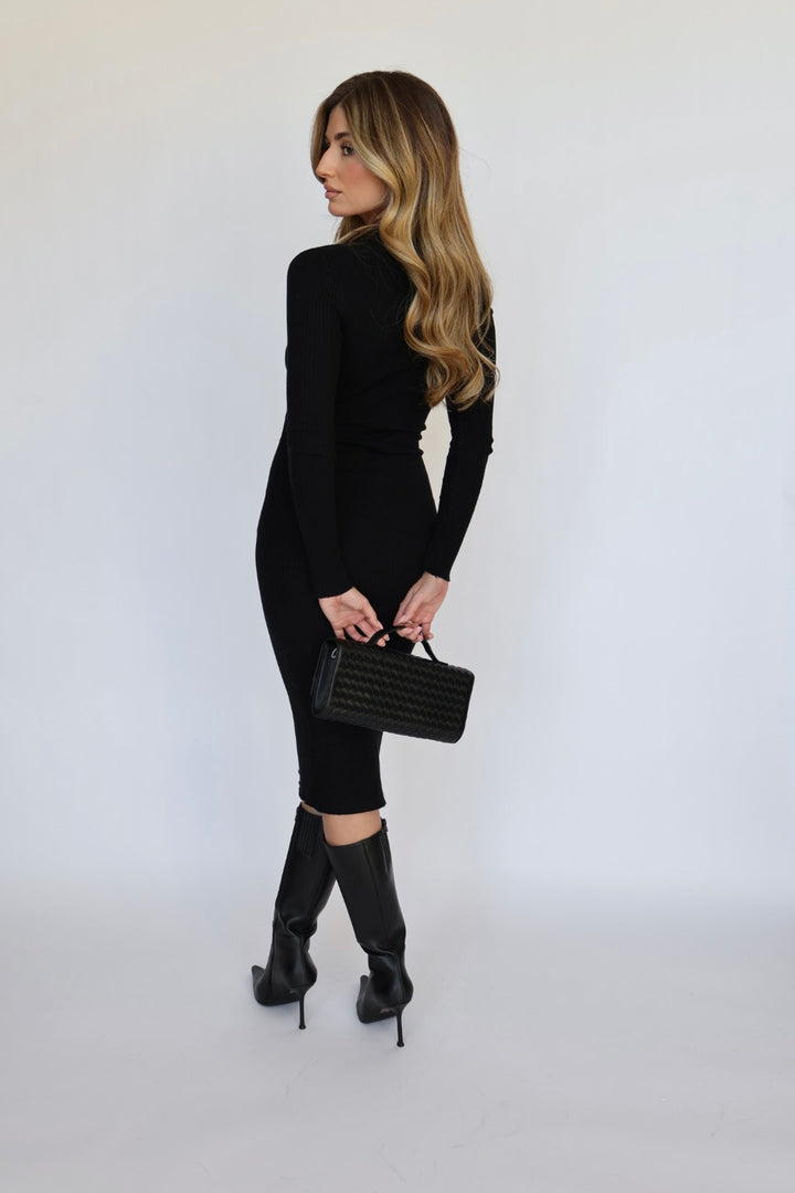Collared Rib Knit Midi Dress