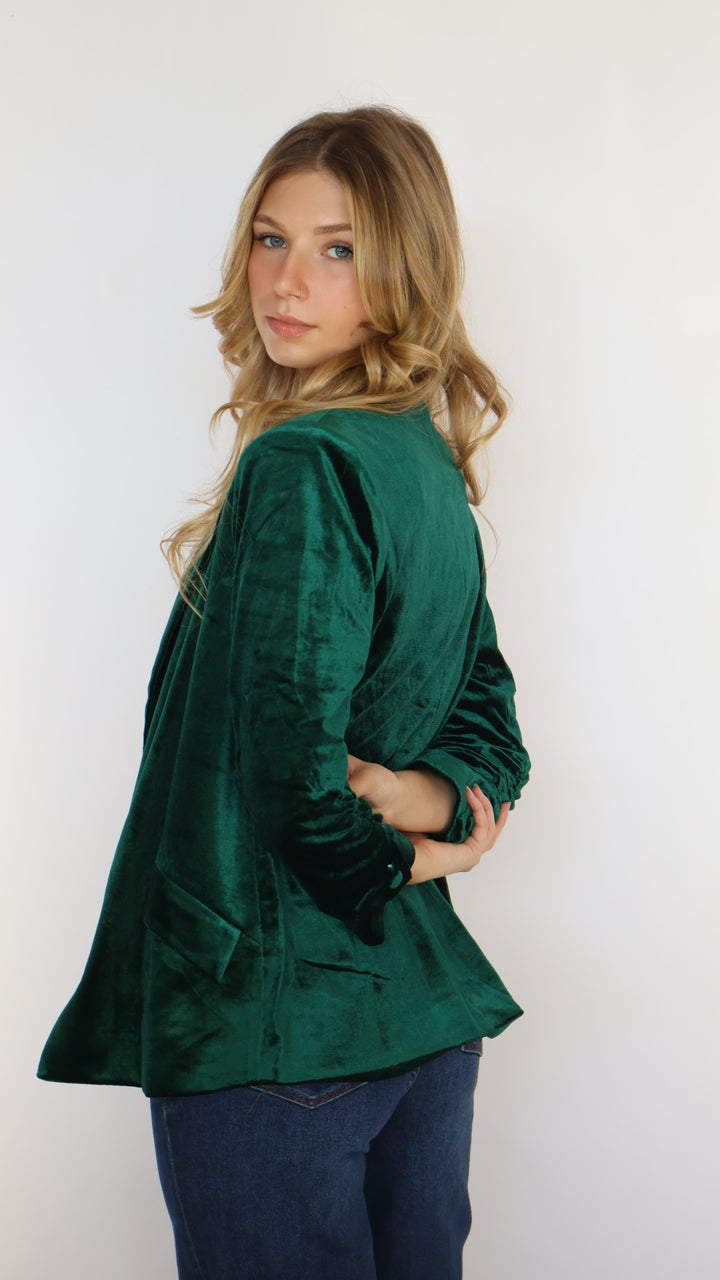 Ruched Sleeve Velvet Blazer