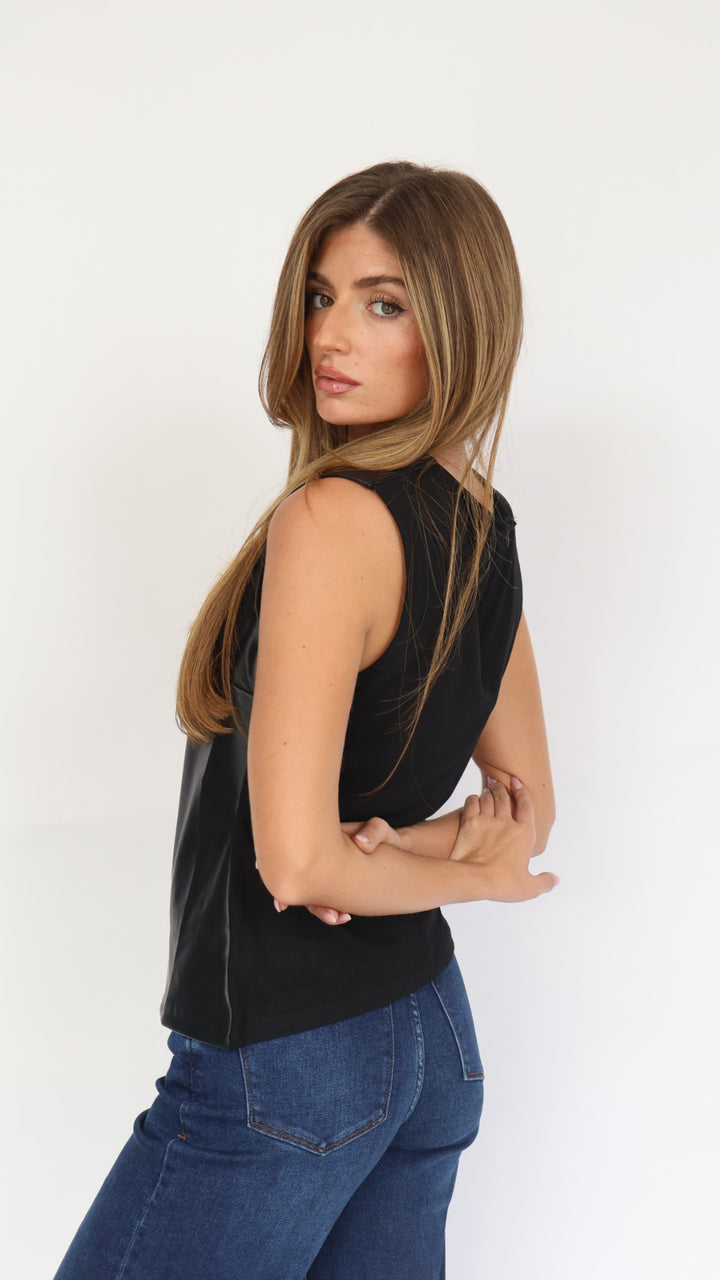 Asymmetrical Vegan Leather Front Top