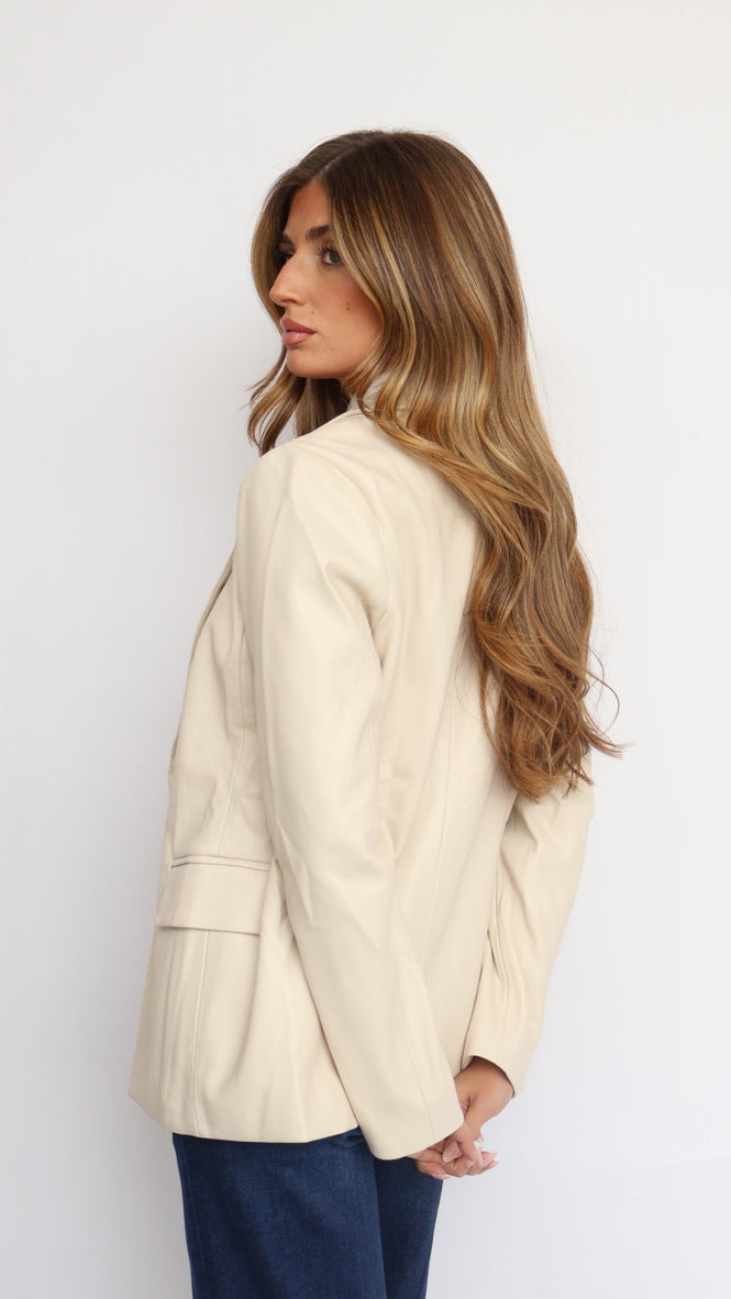 Vegan Leather Open Blazer