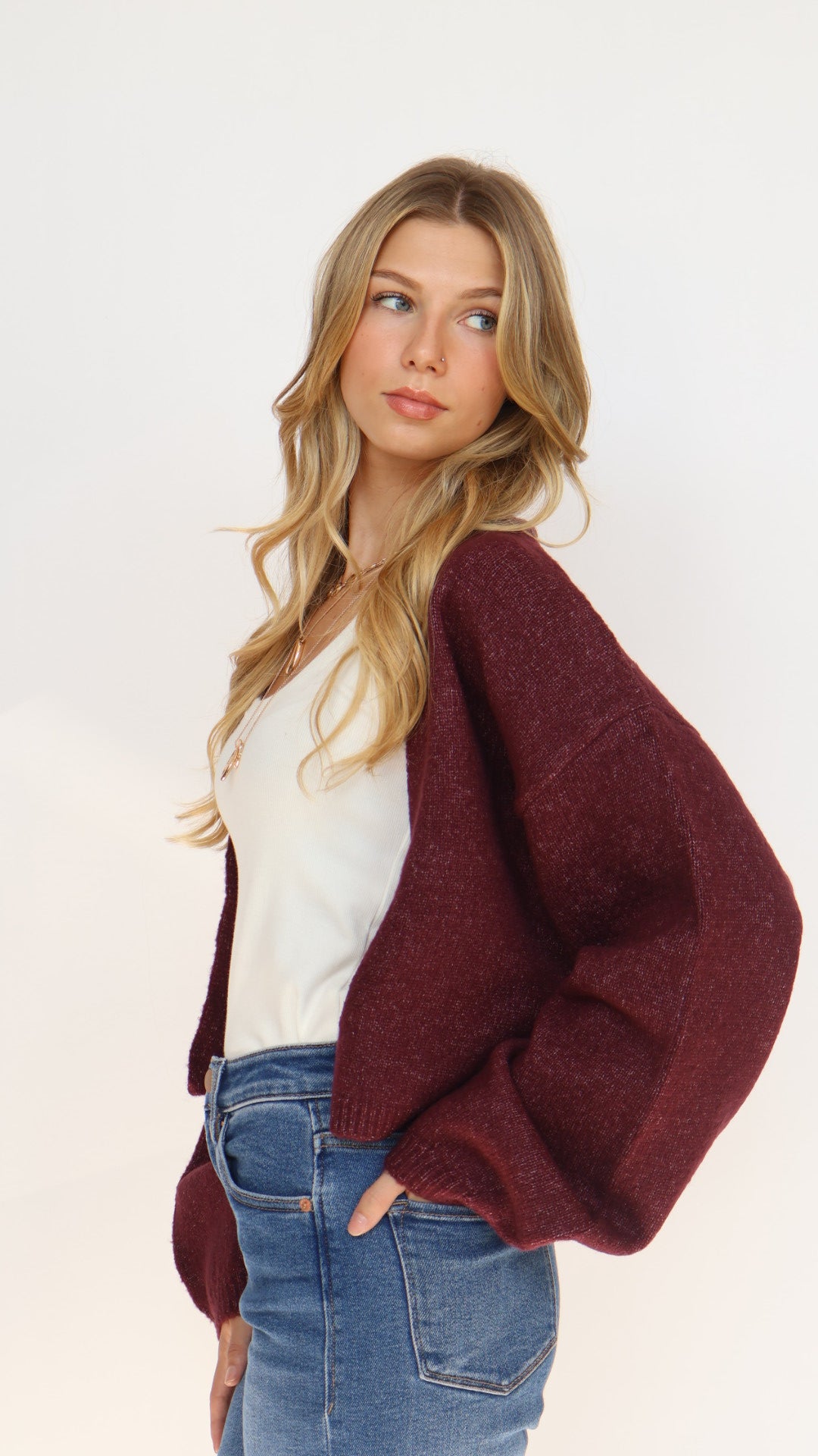 Open Front Crop Cardigan Sweater