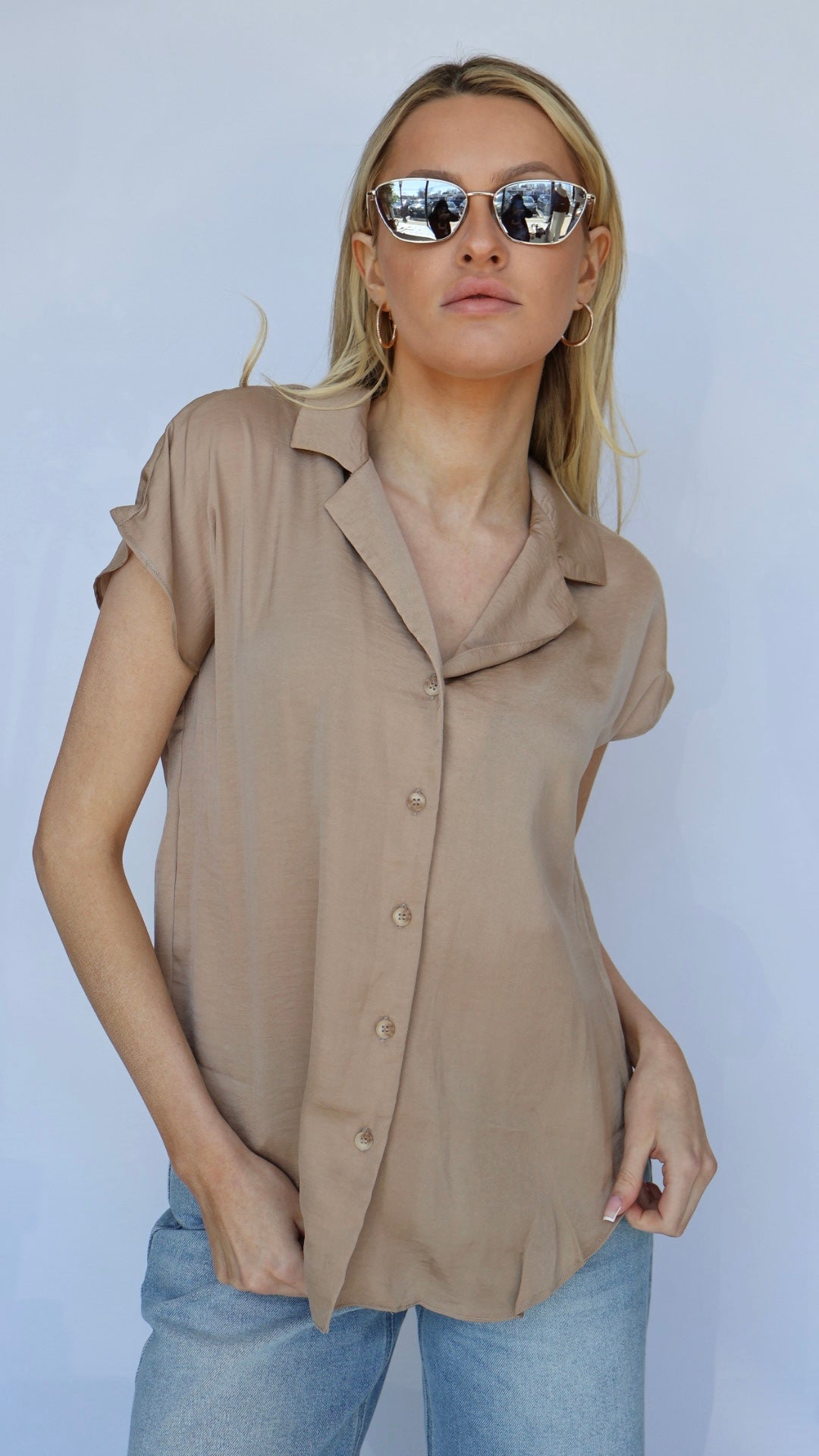 Short Sleeve Button Down Blouse