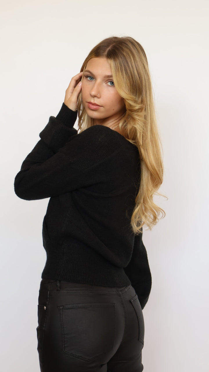 Cross Front Banded V-Neck Sweater