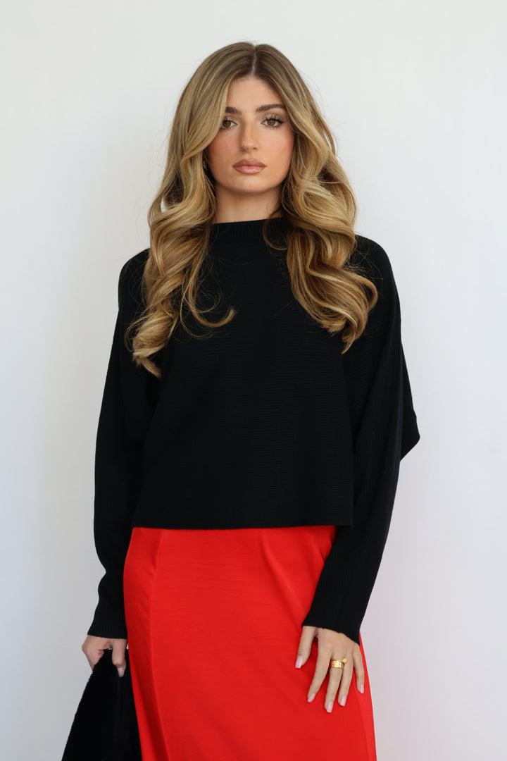 Relaxed Fit Rib Knit Dolman Sweater