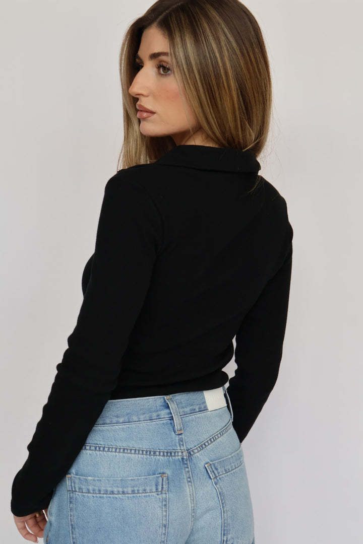 BEST SELLER : Loren Ribbed Cotton Zip Long Sleeve Top 40% OFF IN CART