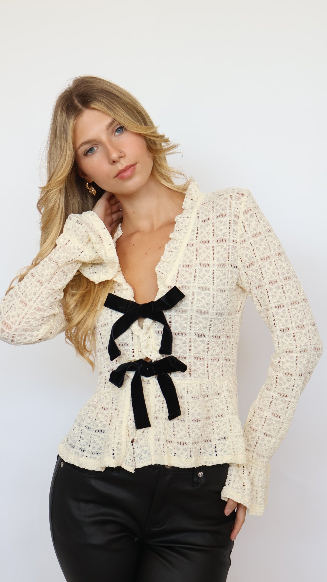 ASTR Miliana Top Double Bow Front Bell Sleeve Top