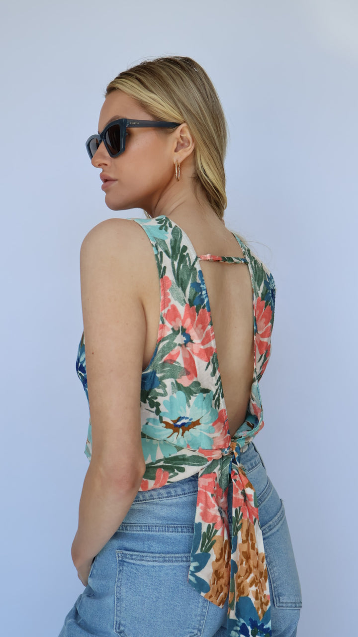 Floral Open Back Tie Top