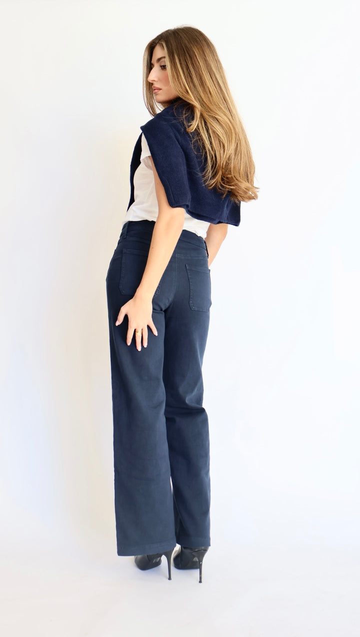 Just Black Denim: Patch Pocket Wide Leg Jeans Navy