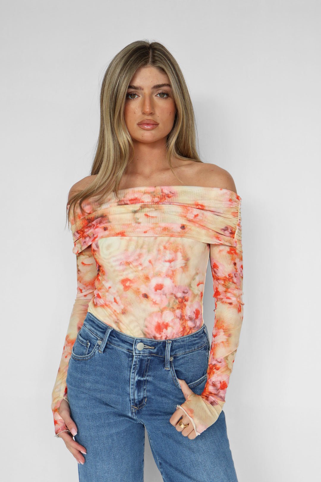 Off The Shoulder Floral Bodysuit