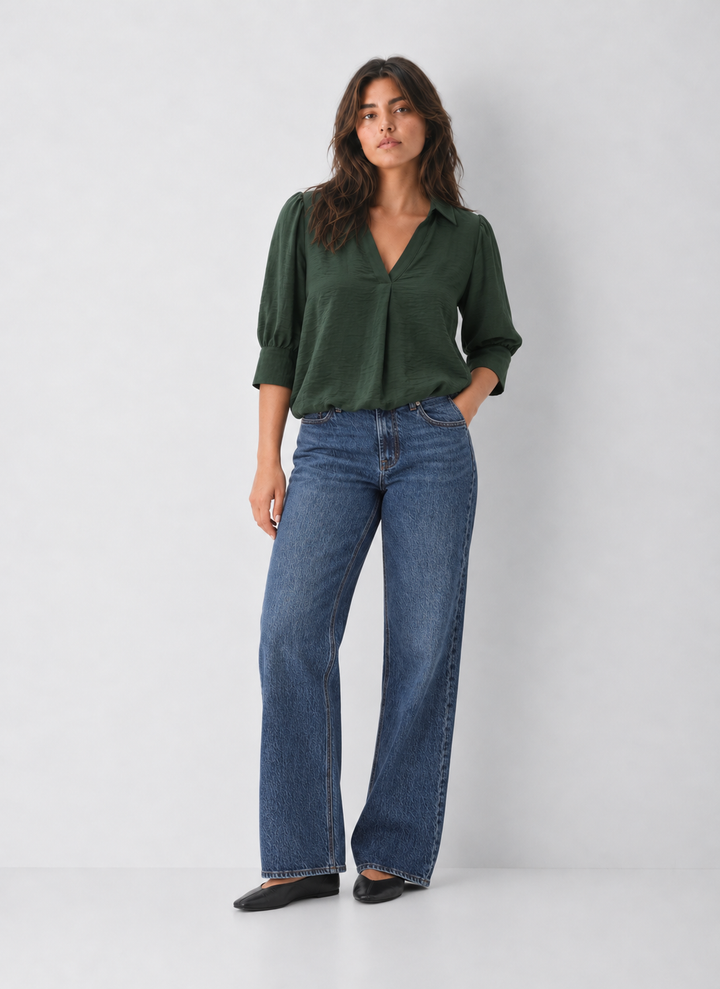 Half Sleeve Bubble Hem Blouse