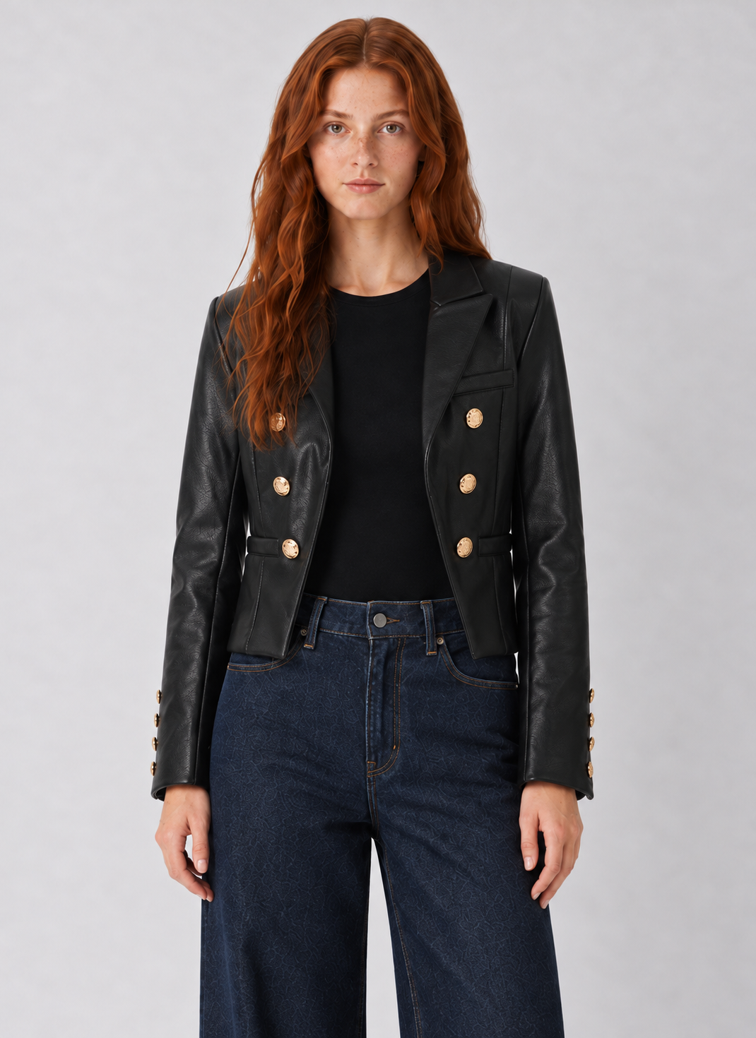 Dear John Rosalie Faux Leather Double-Breasted Blazer