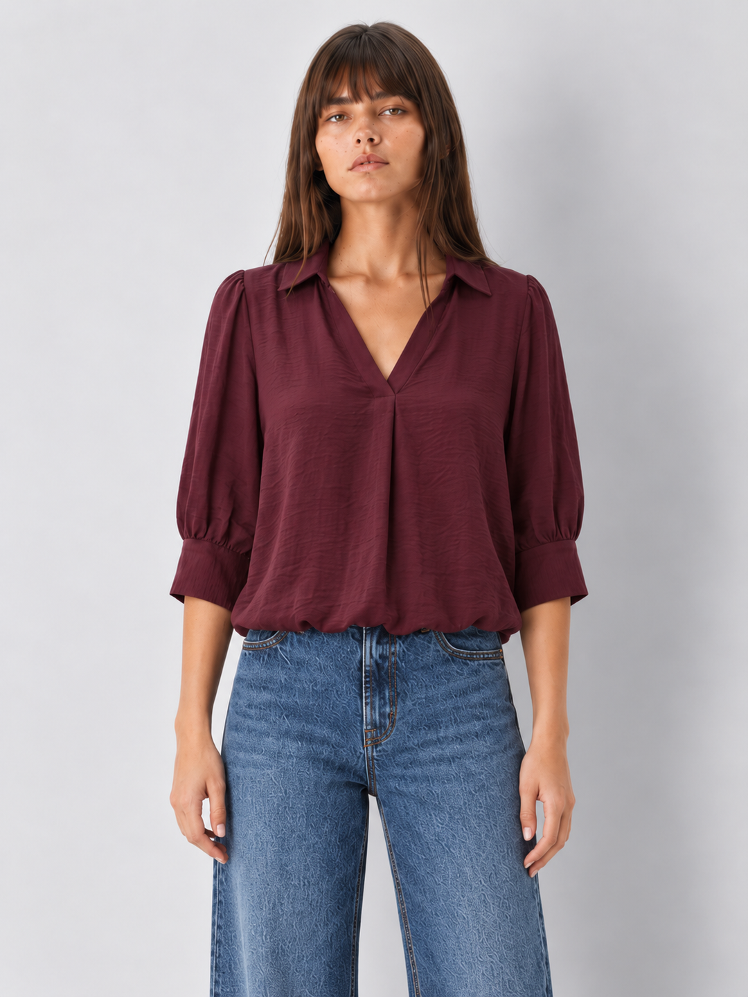 Half Sleeve Bubble Hem Blouse
