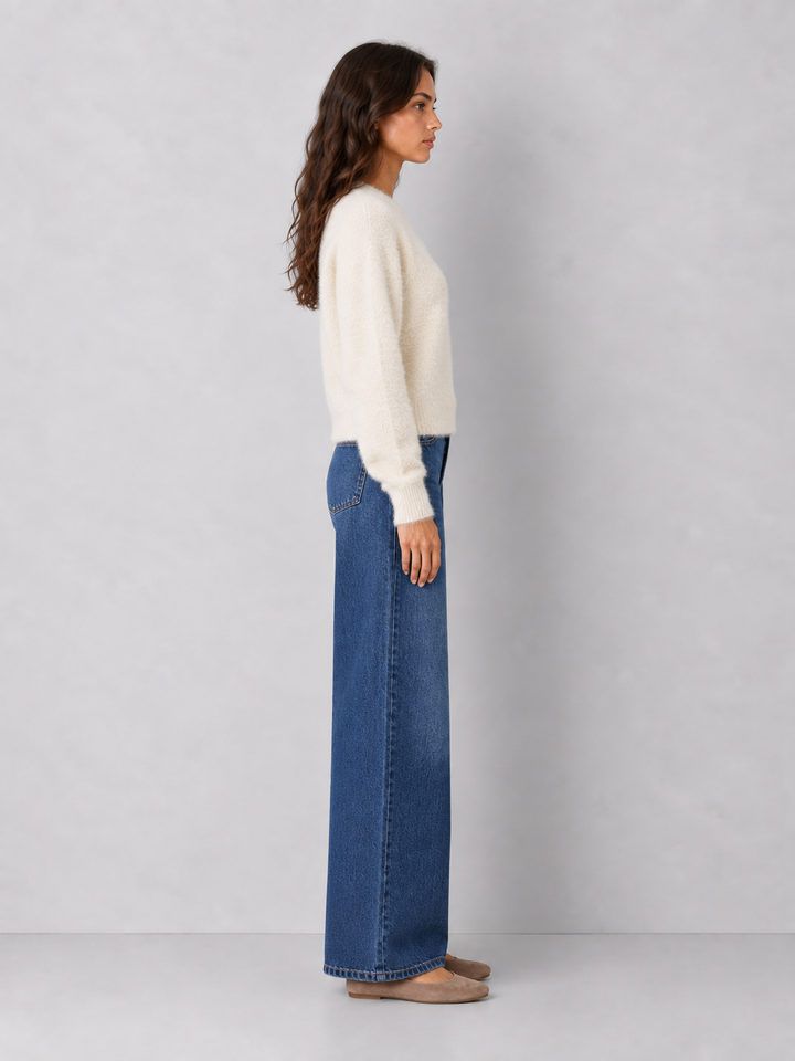 Ultra-soft Fuzzy Crewneck Knit Sweater
