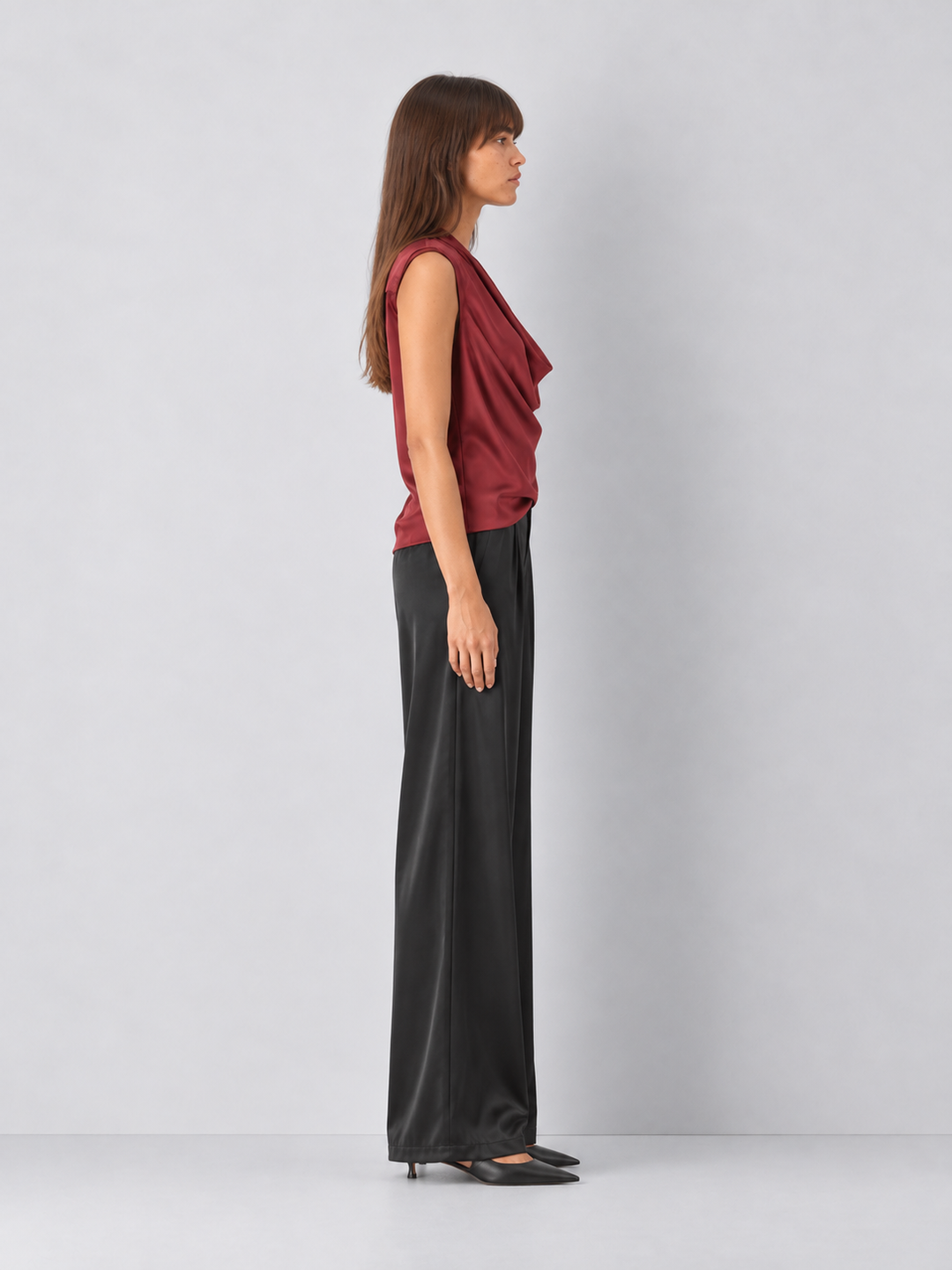 Elan Draped Cowl Neck Sleeveless Blouse