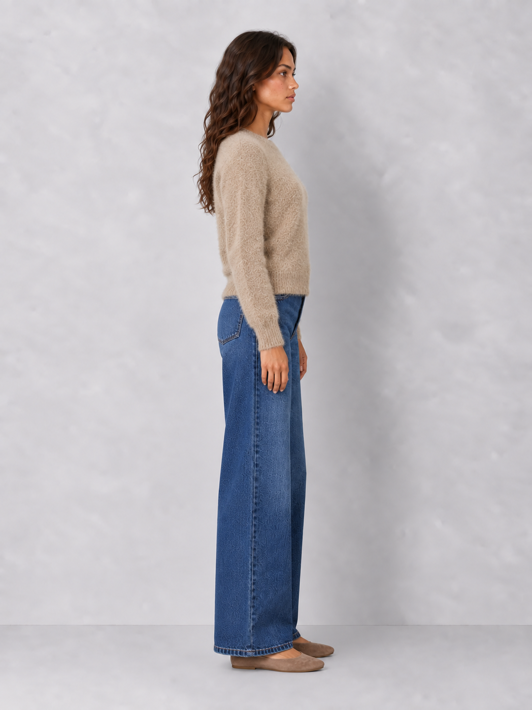 Ultra-soft Fuzzy Crewneck Knit Sweater