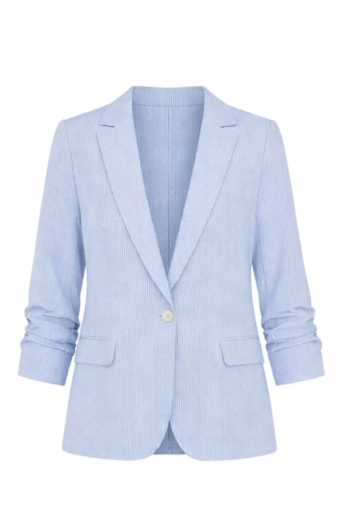 Seersucker Cinched Sleeve Blazer
