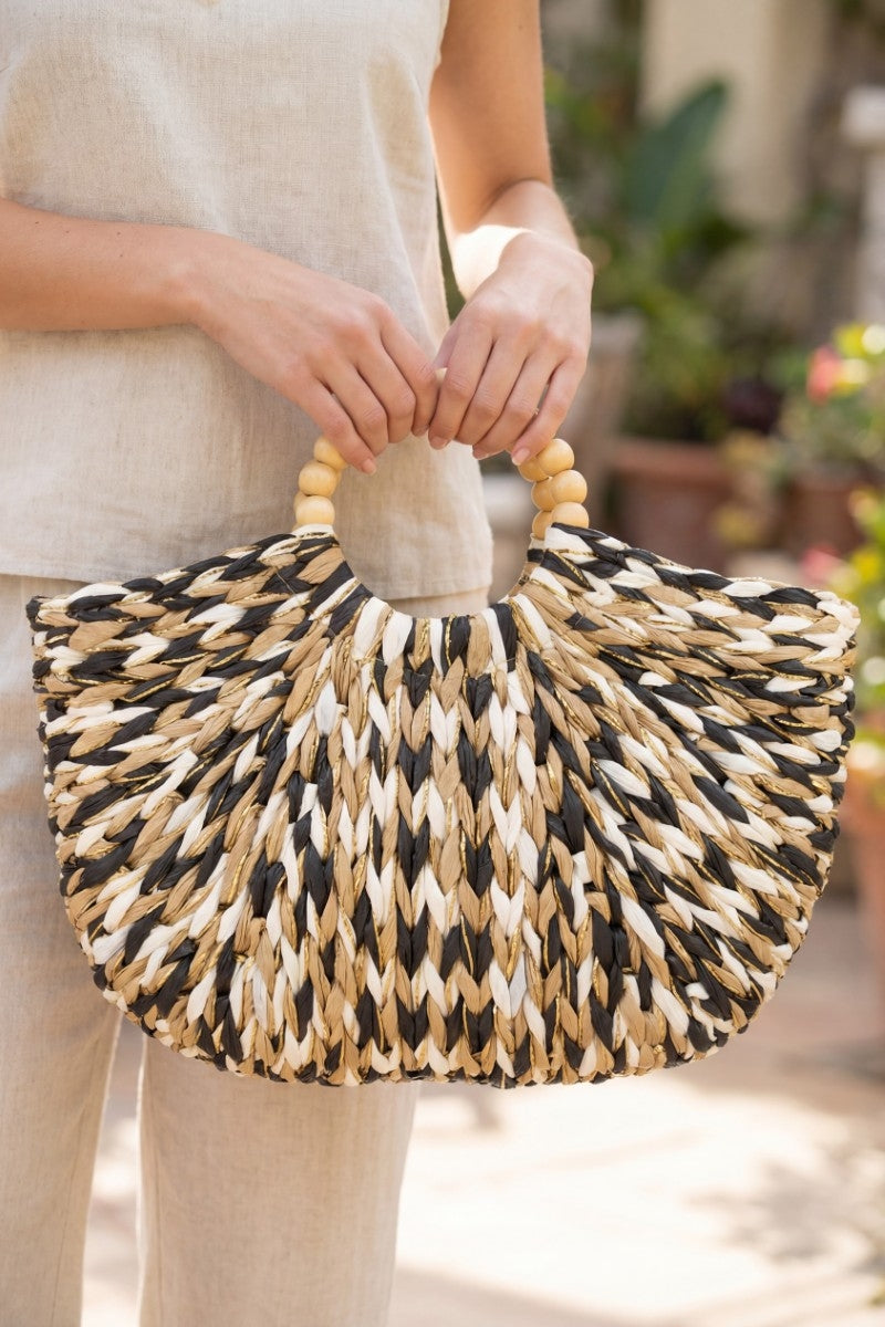 Straw Braided Round Handle Tote Bag - Multicolor