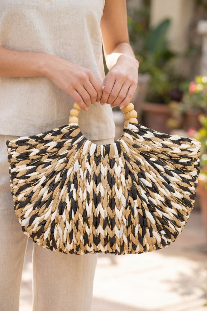Straw Braided Round Handle Tote Bag - Multicolor