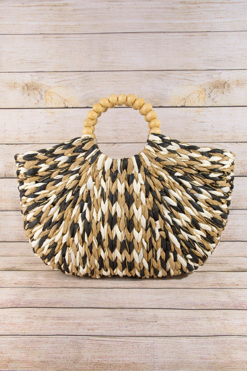 Straw Braided Round Handle Tote Bag - Multicolor