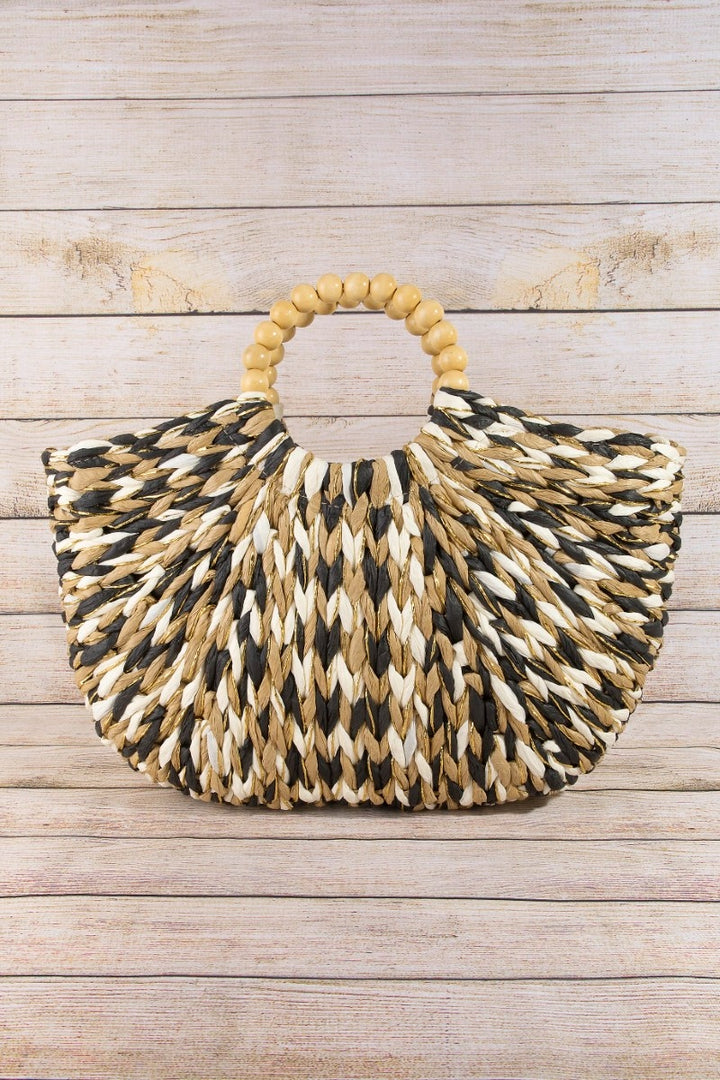 Straw Braided Round Handle Tote Bag - Multicolor