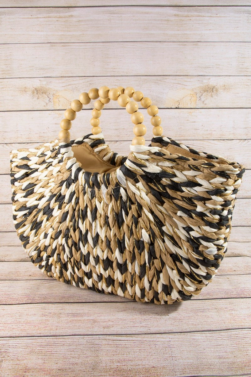 Straw Braided Round Handle Tote Bag - Multicolor