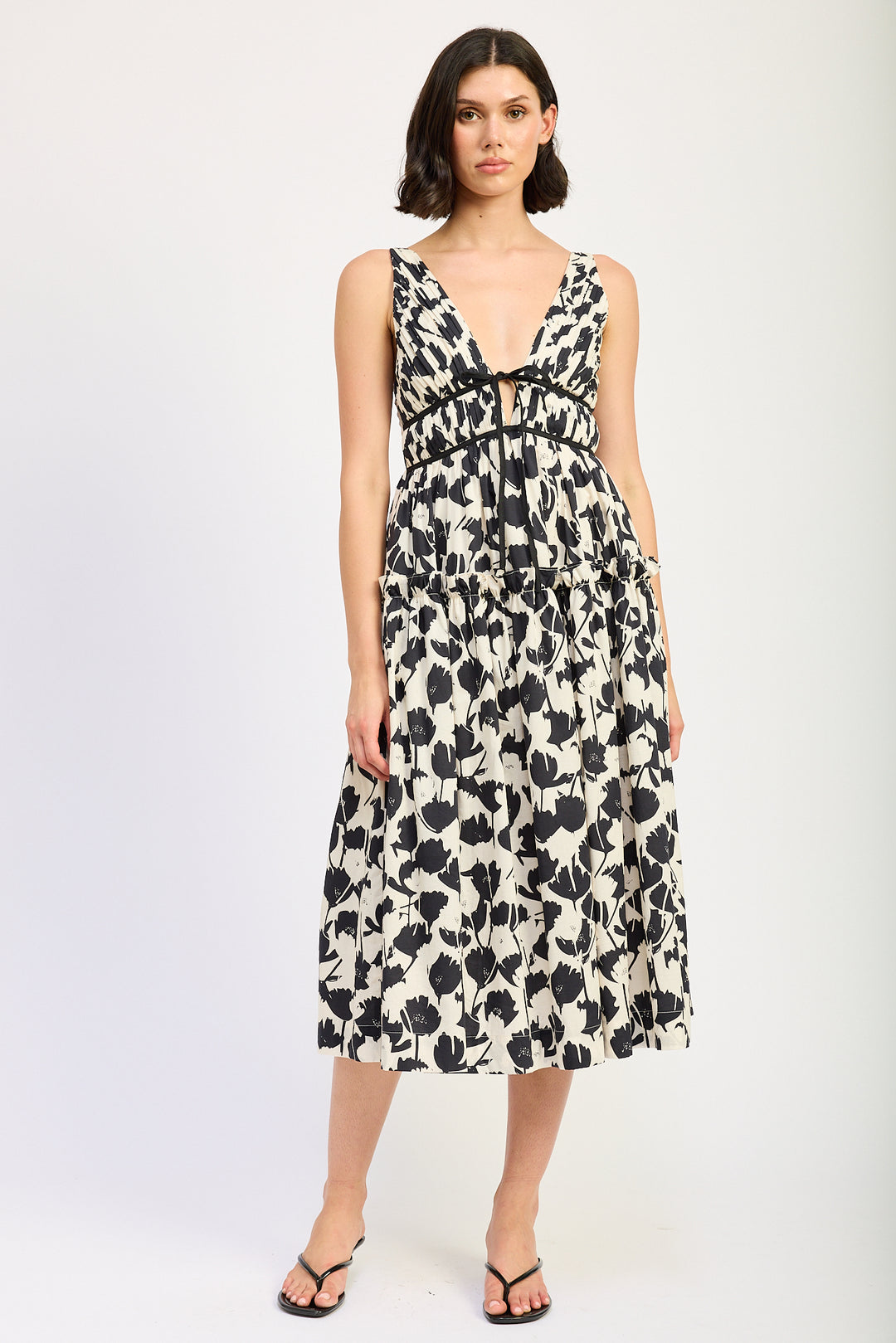 Black & White Floral Midi Dress