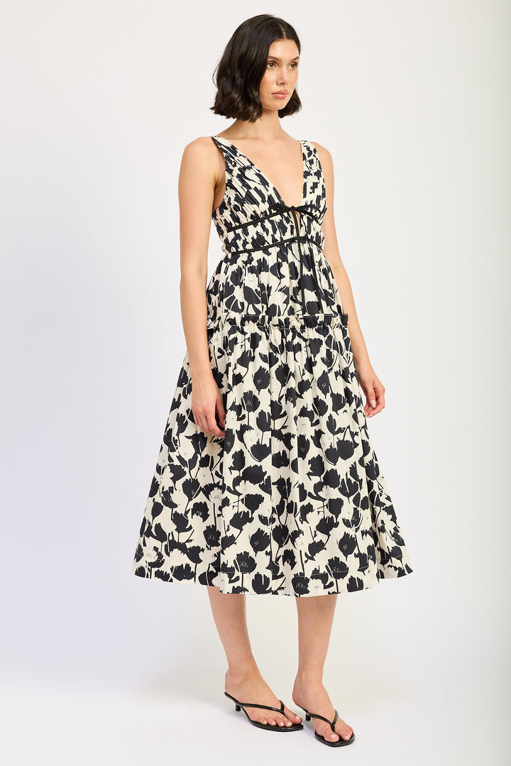 Black & White Floral Midi Dress